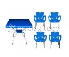 Plastic Foldable Dining/Study Table With 4 Chairs - Blue