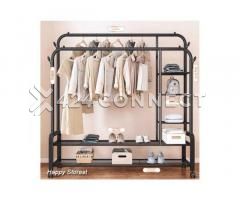 Garment Rack Clothes Hanger with Side Shelves - Black