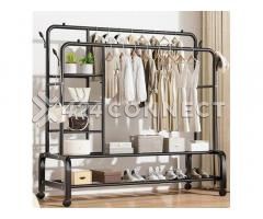 Garment Rack Clothes Hanger with Side Shelves - Black