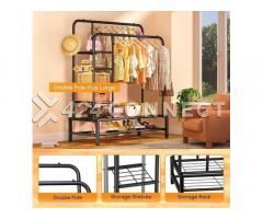 Garment Rack Clothes Hanger with Side Shelves - Black - Image 4/4