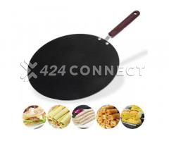 Flat Skillet Spring Roll Pan With Wooden Handle - Black