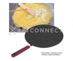 Flat Skillet Spring Roll Pan With Wooden Handle - Black