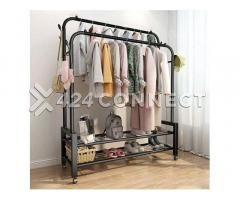 Multipurpose Clothes Hanger With 2 Tier Shoes Rack - Black