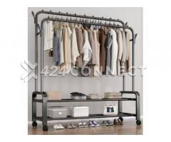 Multipurpose Clothes Hanger With 2 Tier Shoes Rack - Black