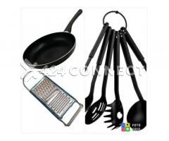 Nonstick Frying Pan With 6Pcs Plastic Laddles - Black