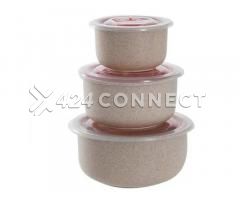 3Pieces Small Food Bowls With Cover - Brown