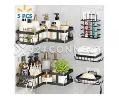 5 Set Adhesive Shower Caddy - Black