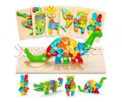3D Puzzle 2 Pieces Kids Wooden Board Animals Puzzle - Multicolor - Image 4/5