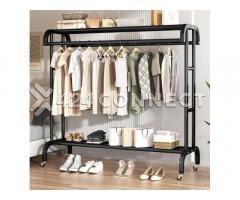 Double Bar Clothes Hanger Clothes Rack With Top Shelf - Black