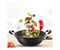 Wok Pan Deep Frying Pan With 2 Handles - Black