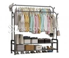 Metal D0uble Bar Clothes Hanger - Black