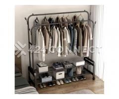 Metal D0uble Bar Clothes Hanger - Black