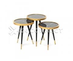 3Set Acrylic Top Coffee Table Centre Table - Black/Gold