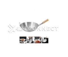 Wok Pan Deep Frying Pan With Wooden Handle - Silver - Image 3/3