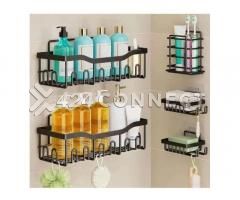 5 Set Adhesive Shower Caddy - Black