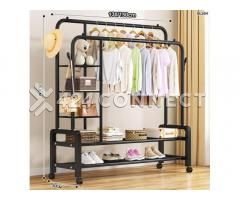 Solid Double Bar Clothes Hanger With Side Shelf- Black