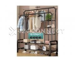 Solid Double Bar Clothes Hanger With Side Shelf- Black