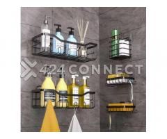 5 Set Adhesive Shower Caddy - Black