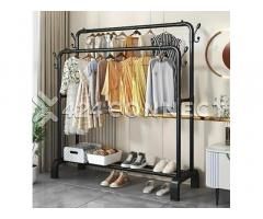 Double Bar Clothes Rack with 1 Tier Shoe Rack - Black