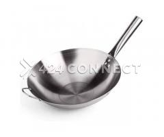 Wok Pan Deep Frying Pan With 2 Handles - Silver